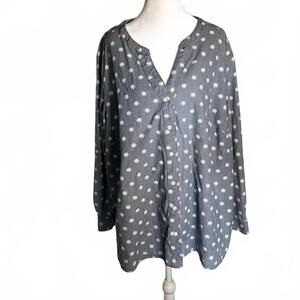 cottage grandma teacher chambray white daisy print button up roll tab sleeve 3xl